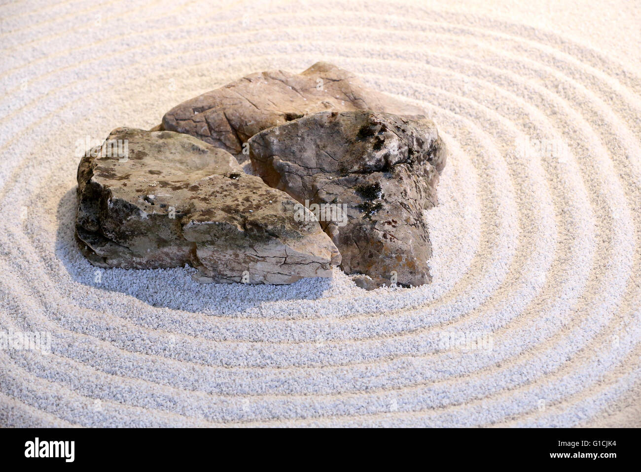 Japanese rock zen garden.  Geneva. Switzerland. Stock Photo