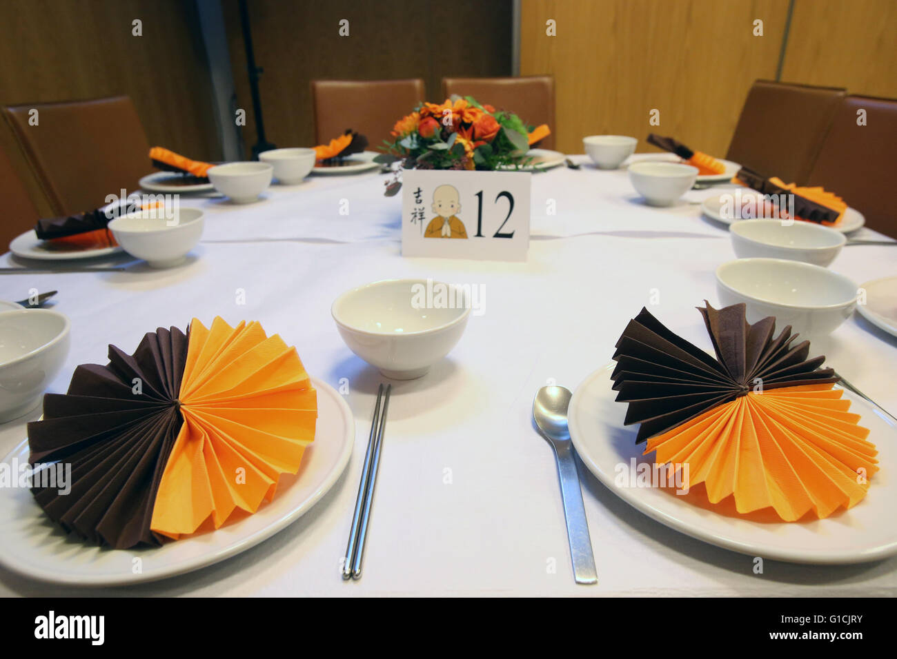 Fo Guang Shan temple. Table for lunch. Geneva. Switzerland Stock Photo