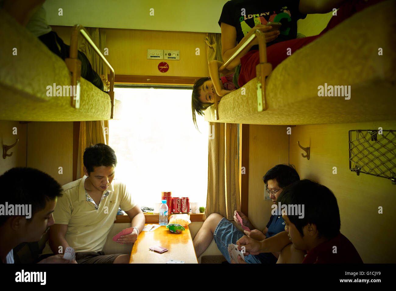 Reunification Express, Train journeys in Vietnam. Vietnam ways of life. Stock Photo