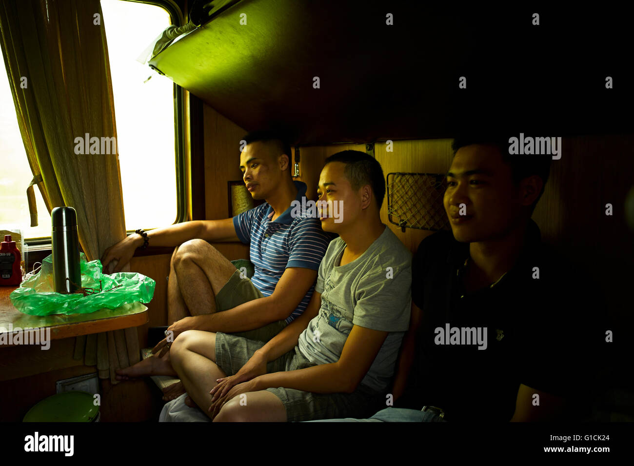 Reunification Express, Train journeys in Vietnam. Vietnam ways of life. Stock Photo