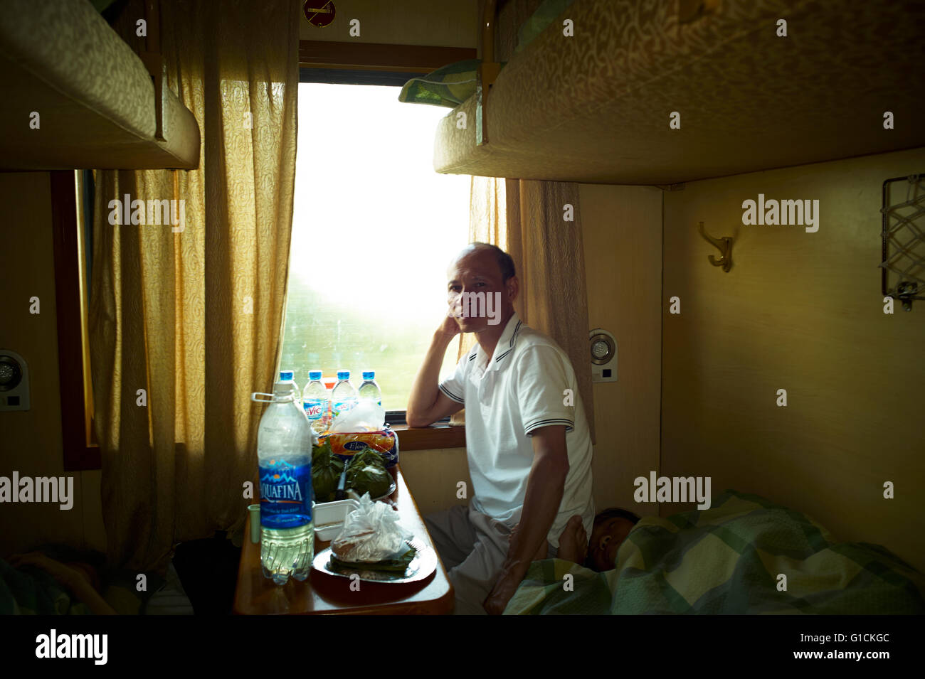 Reunification Express, Train journeys in Vietnam. Vietnam ways of life. Stock Photo