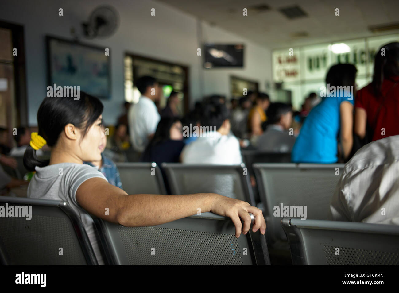 Reunification Express, Train journeys in Vietnam. Vietnam ways of life. Stock Photo