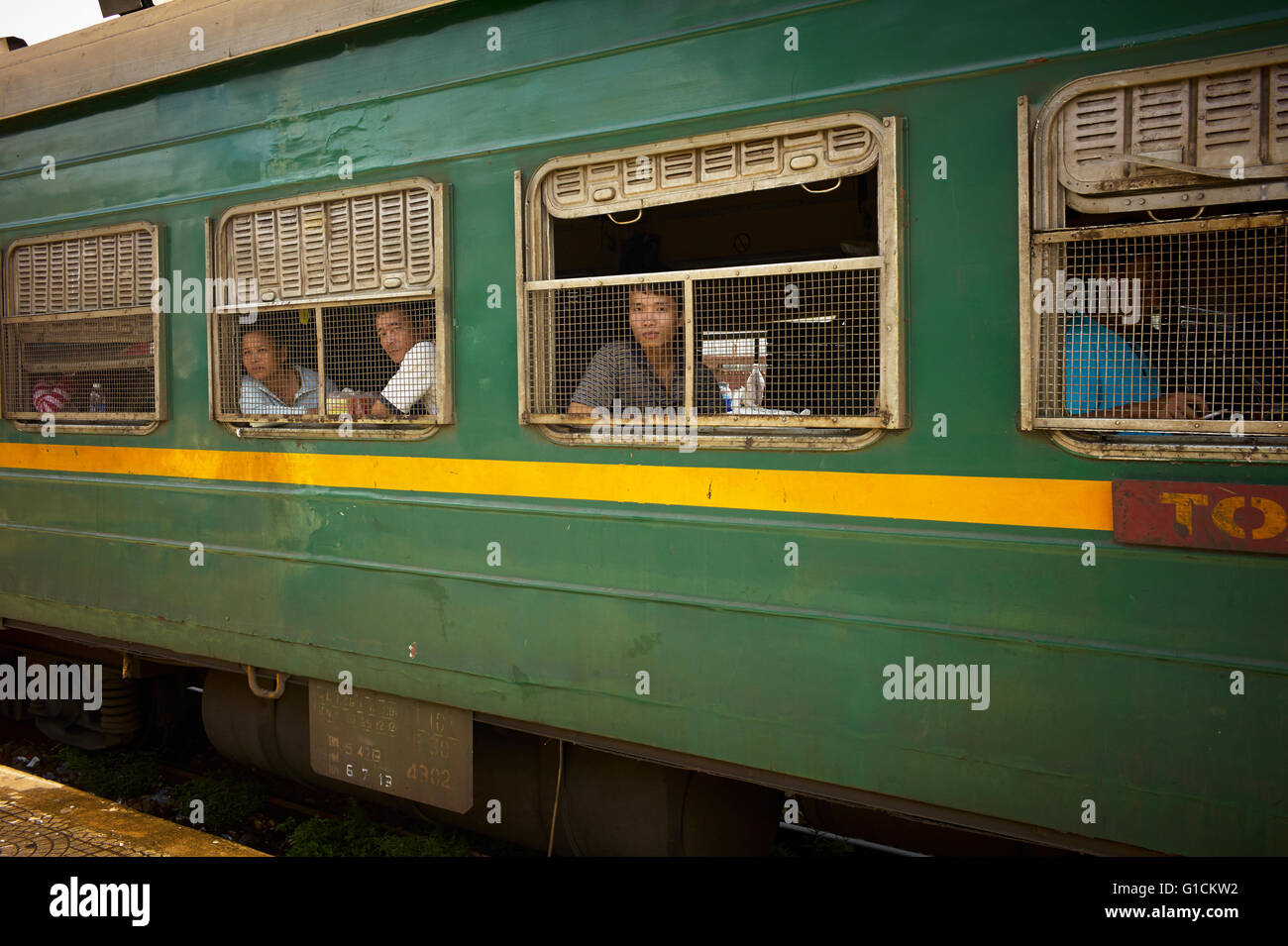 Reunification Express, Train journeys in Vietnam. Vietnam ways of life Stock Photo