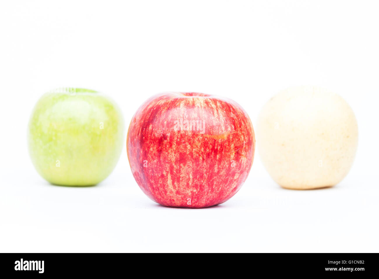 Three different kind of apples on white background, stock photo Stock Photo