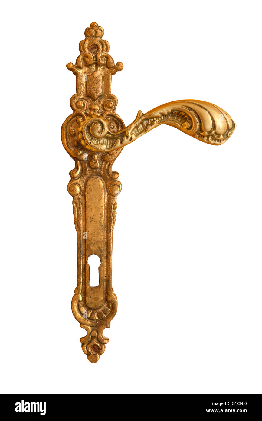 old brass handle isolataed on white background Stock Photo