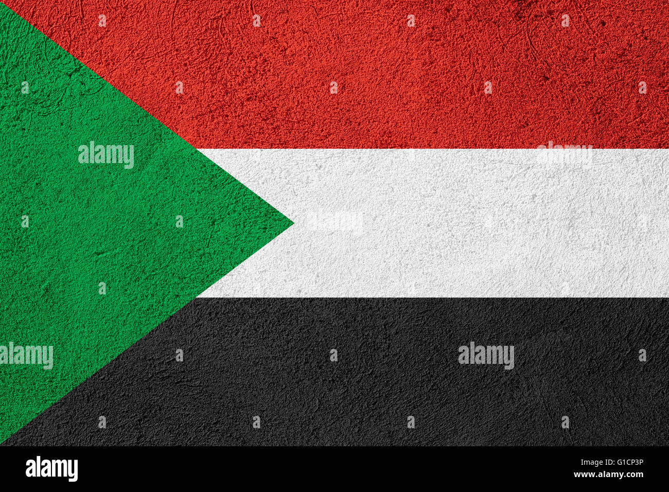 flag of Sudan or Sudanese banner on rough pattern background Stock Photo