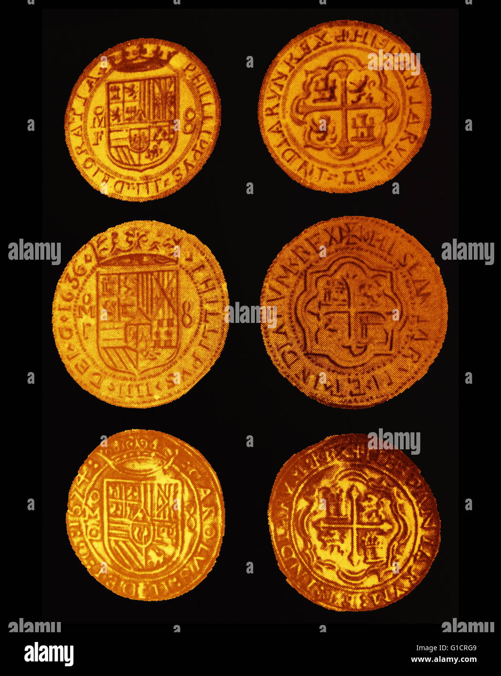 Coins used by the Spanish colonial government in Mexico 18th century Stock Photo