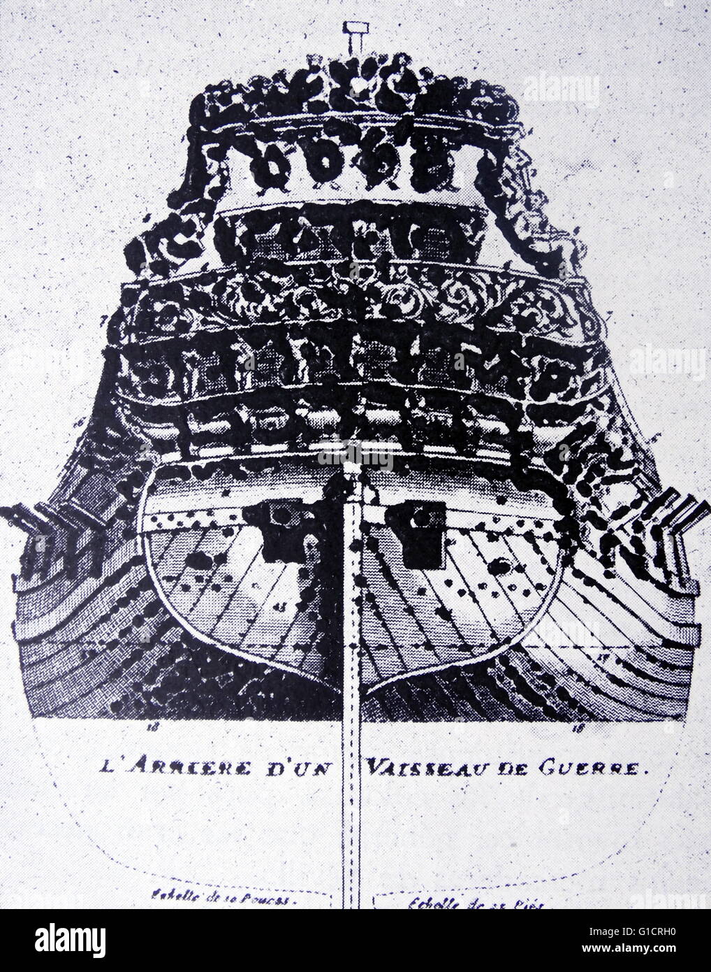 Illustration of the Stern of a Spanish naval ship. 17th century Stock Photo