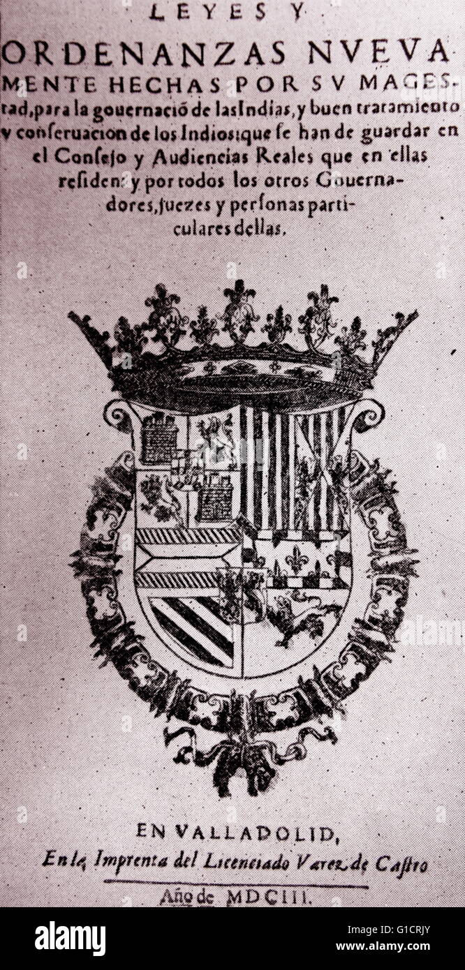 List of new Spanish Laws issued in Castille; Spain 1542 Stock Photo Alamy