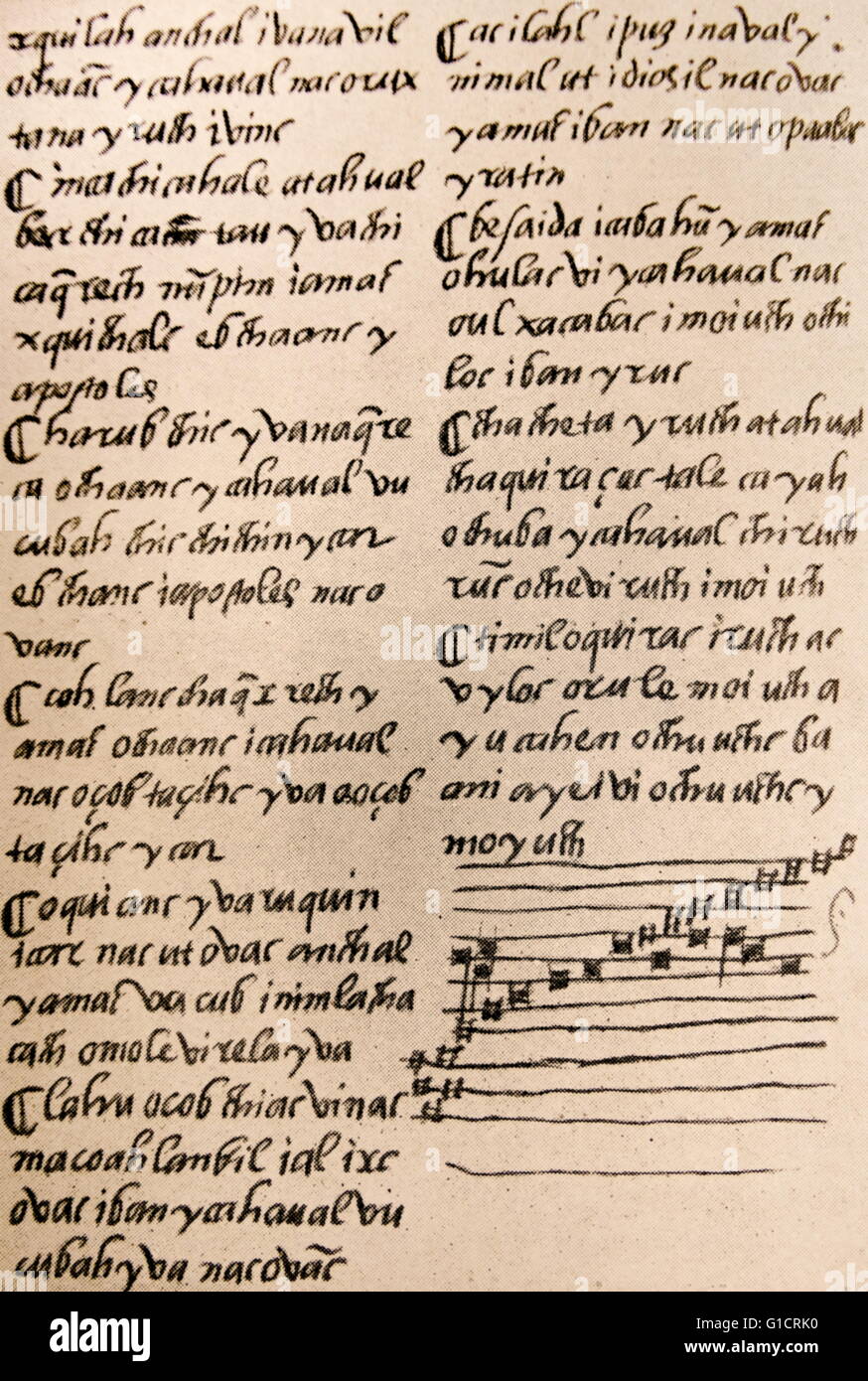 Couplets in indigenous Copan language of Indians in Guatemala. 1540's. Written by Fray Luis de Cancer Died 1549. Carcer was a Dominican missionary who participated in the evangelization of the New World in the sixteenth century. He took to nonviolent preaching among Native Americans Stock Photo