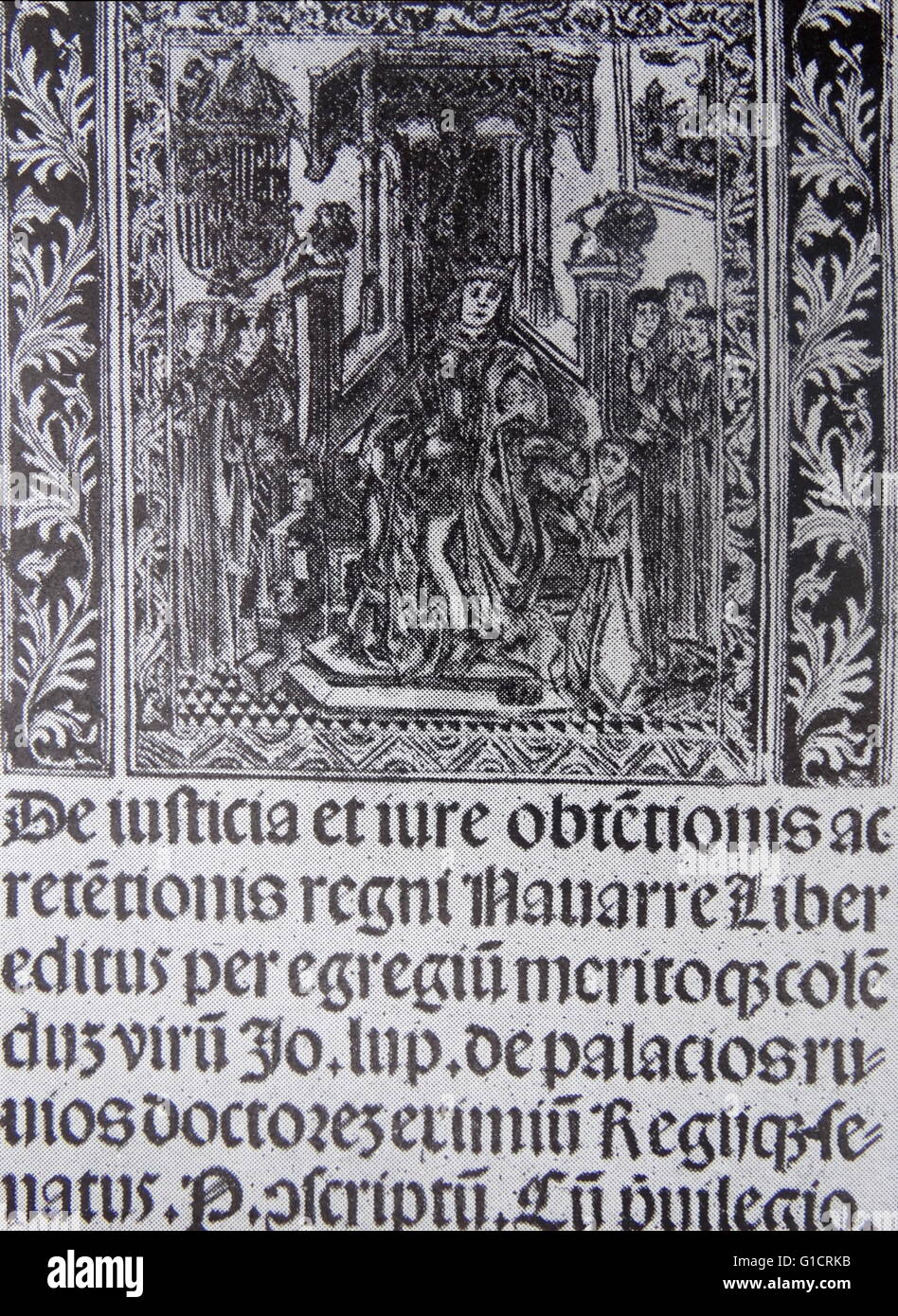 requirimiento by Juan López de Palacios Rubios (1450–1524); He is the editor of the famous 'requirimiento' that bears his name; read during the conquest of America to the Indians; members; instructing to submit peacefully. In the text they informed the natives that they were vassals of the Castilian monarch and subjects of the 'Pope' and; if they oppose they would be subjected by force and turned into slaves. Stock Photo