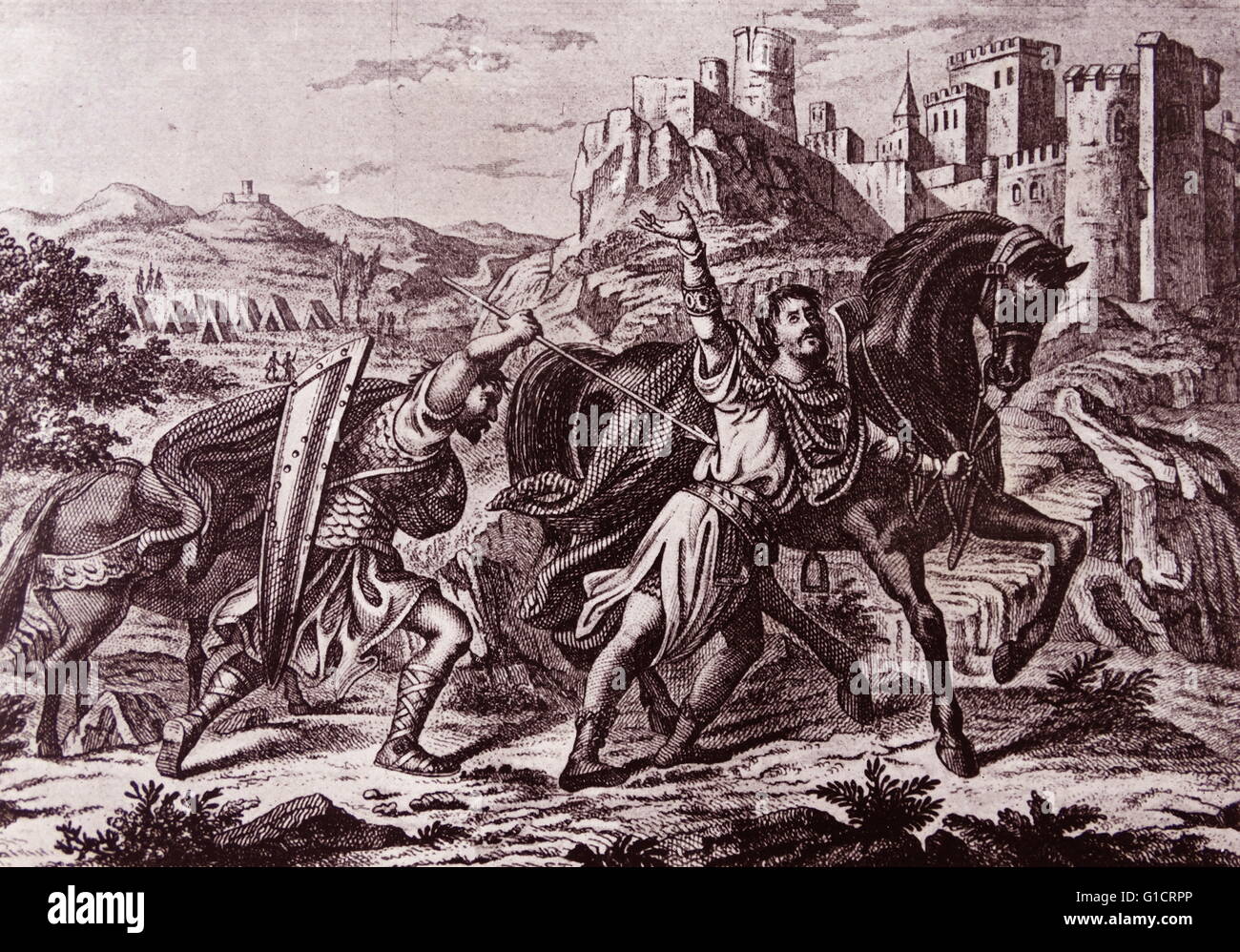 Painting depicting the death of King Sancho II of Castile and León (1036-1072). Dated 11th Century Stock Photo