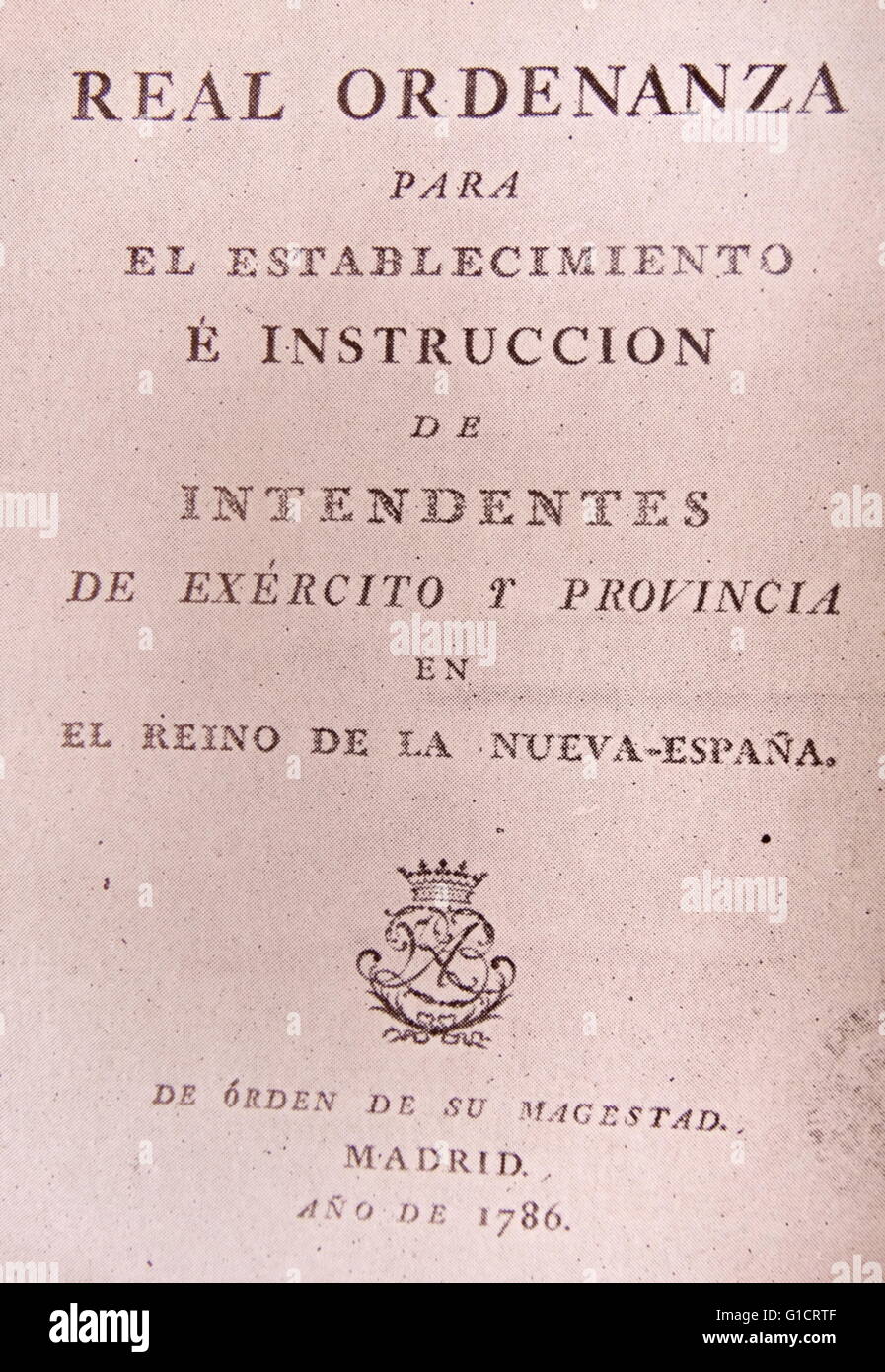 Title page for the Home of the Royal Ordinance of Mayors Stock Photo