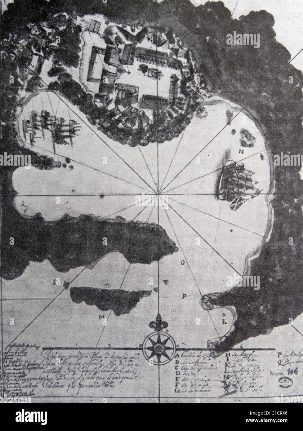 Map of Castillo and Acapulco in the 18th Century. Stock Photo
