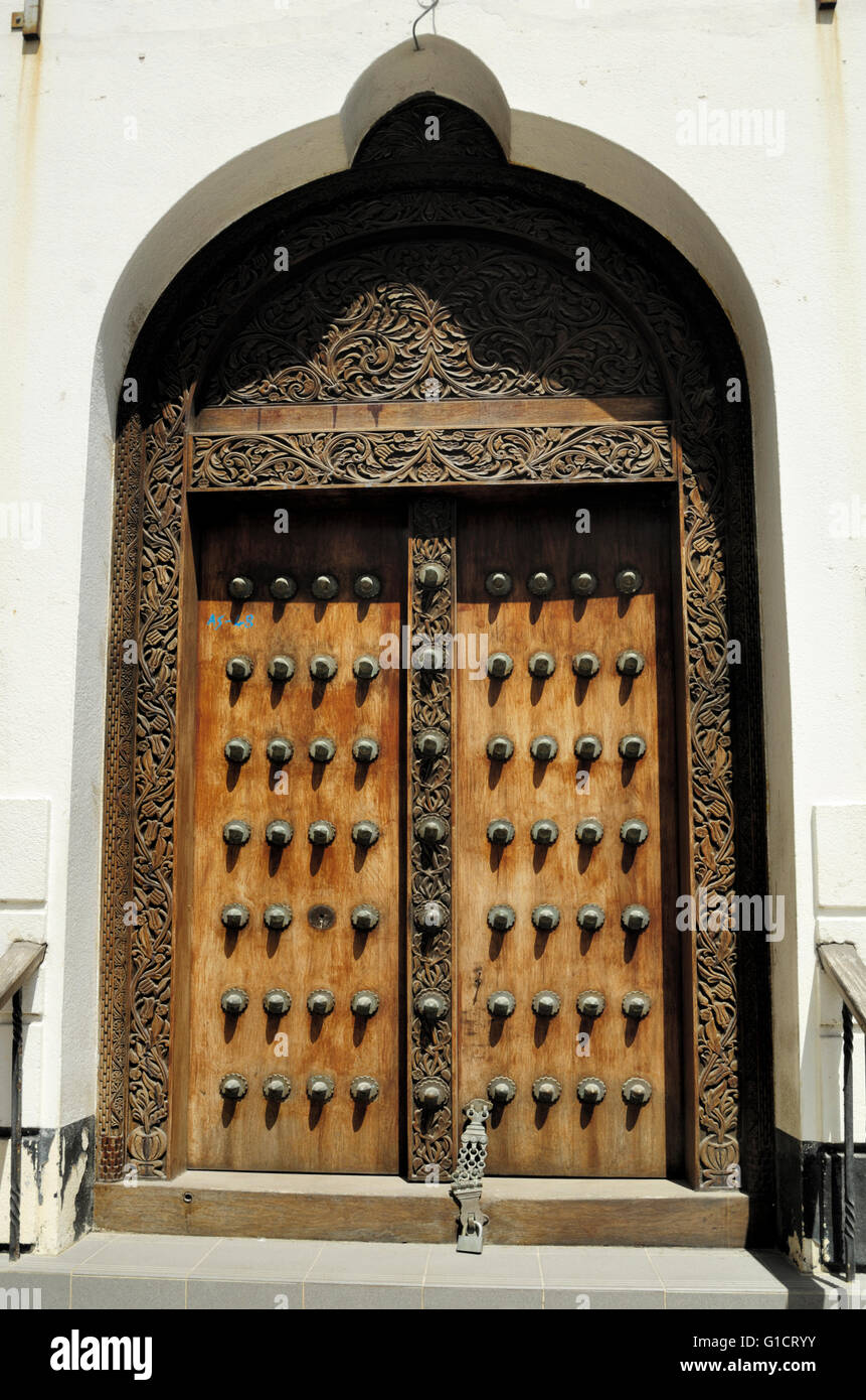 Carved wooden doors of stone town Stock Photo - Alamy