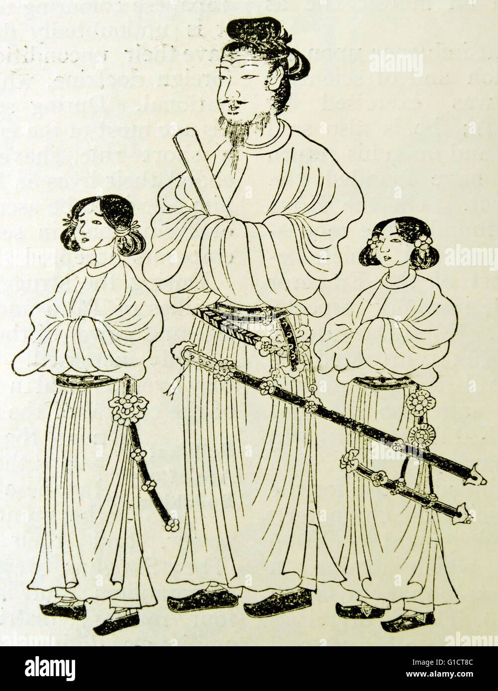 Woodcut depicting Prince Sh?toku (547-622) a semi-legendary regent and a politician of the Asuka period in Japan who served under Empress Suiko. Dated 7th Century Stock Photo