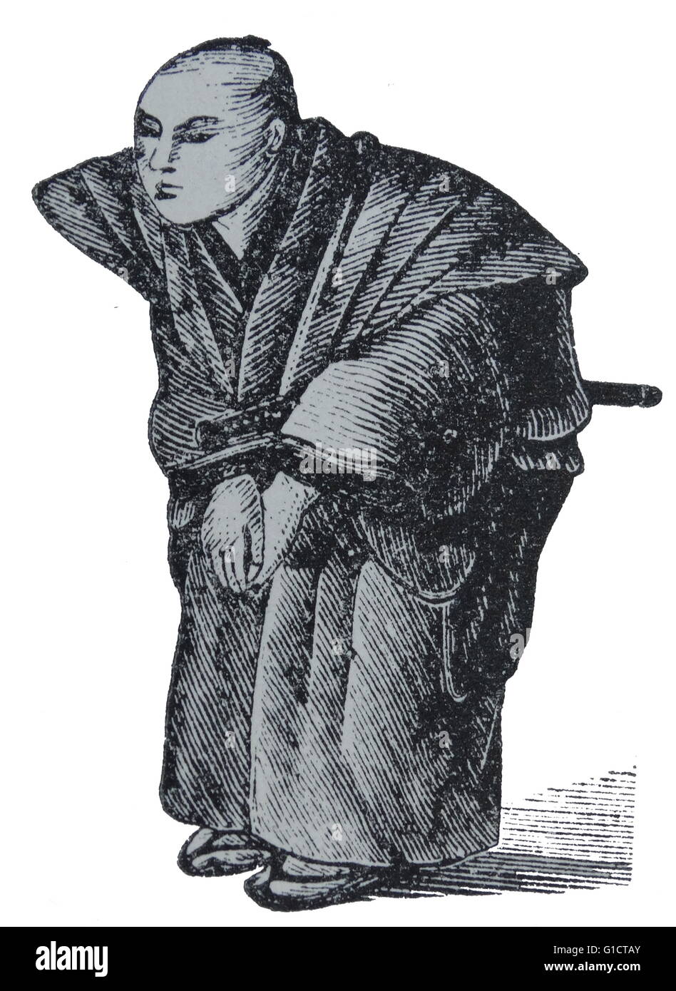 Illustration depicting a Samurai bowing Stock Photo