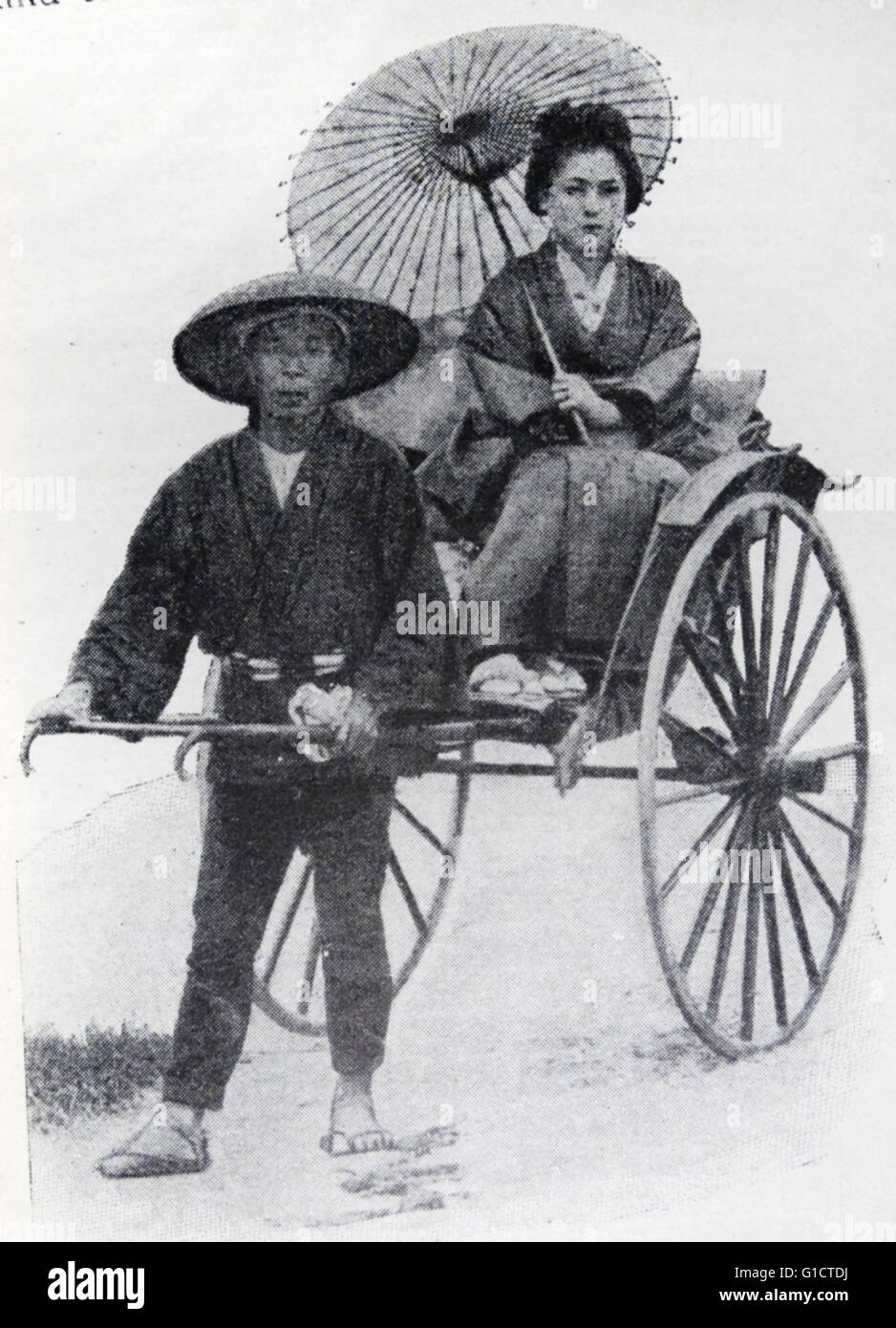 Traditional human drawn carriage in Tokyo; Japan 1900 Stock Photo