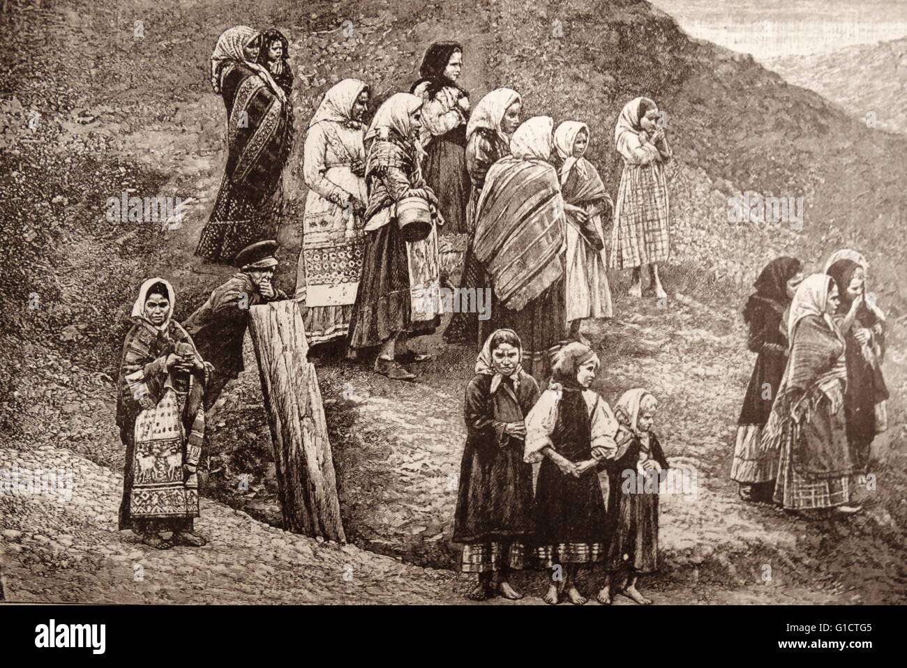 Russian Cossack women and children 1870 Stock Photo
