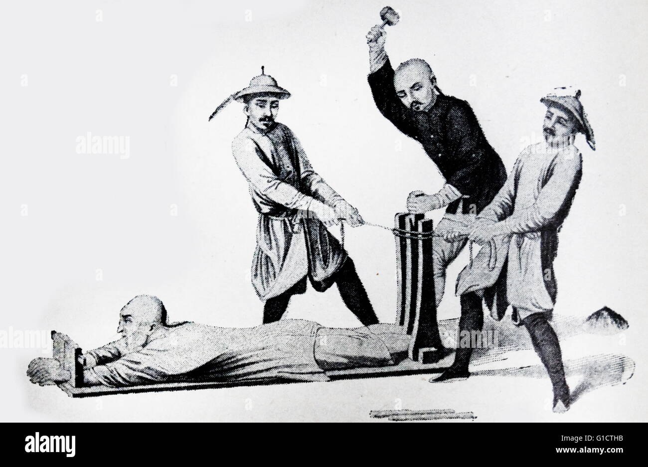 Torture of a criminal in China 1860 Stock Photo