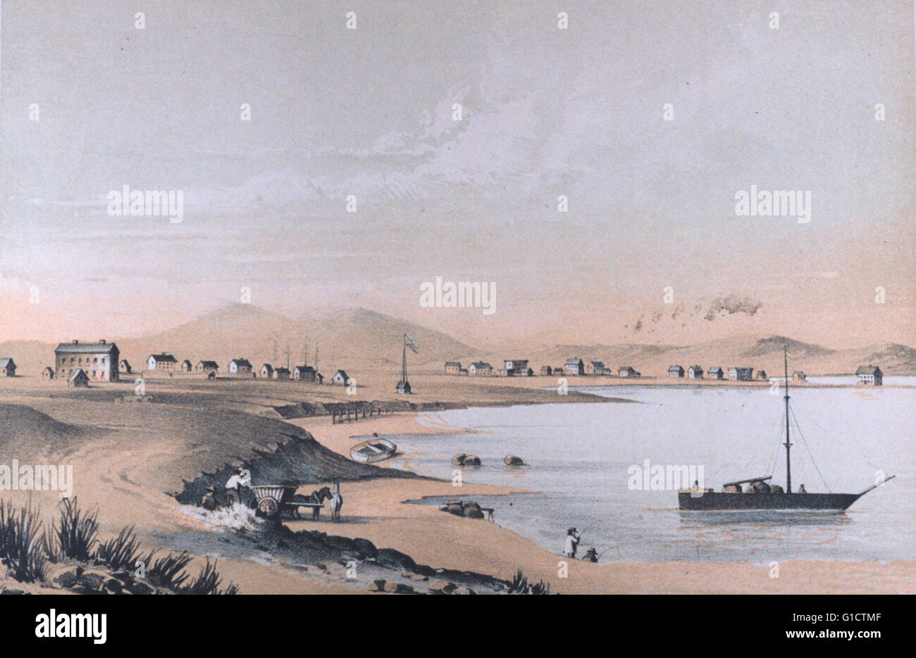 Painting of Benicia from the West. Benicia is a waterside city in Solano  County, California, United States. Dated 1853 Stock Photo - Alamy