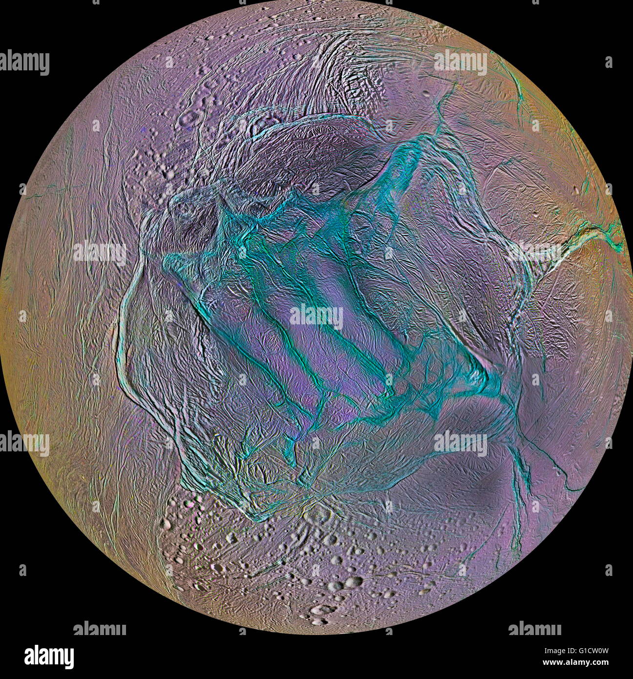 Enceladus the sixth-largest moon of Saturn. Stock Photo