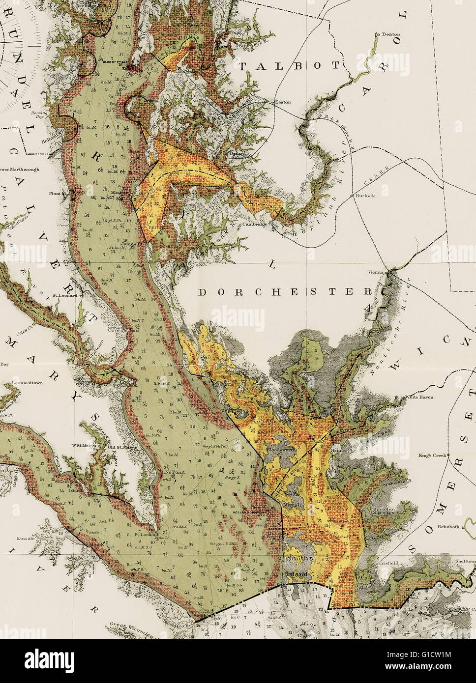 Section of map of Natural Oyster Grounds of Maryland Stock Photo