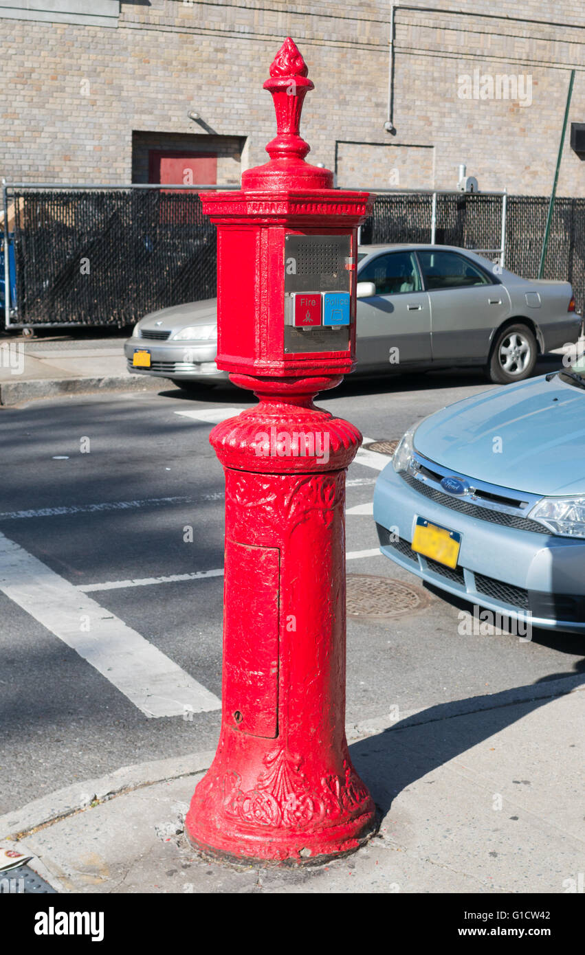 Cast iron Fire and Police alarm call box Brooklyn, New York, USA Stock Photo
