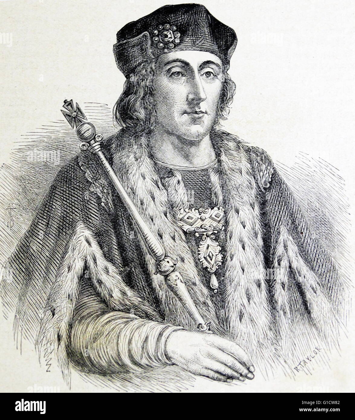 Engraved portrait of King Henry VII (1457-1509) King of England and the first Tudor monarch. Dated 15th Century Stock Photo