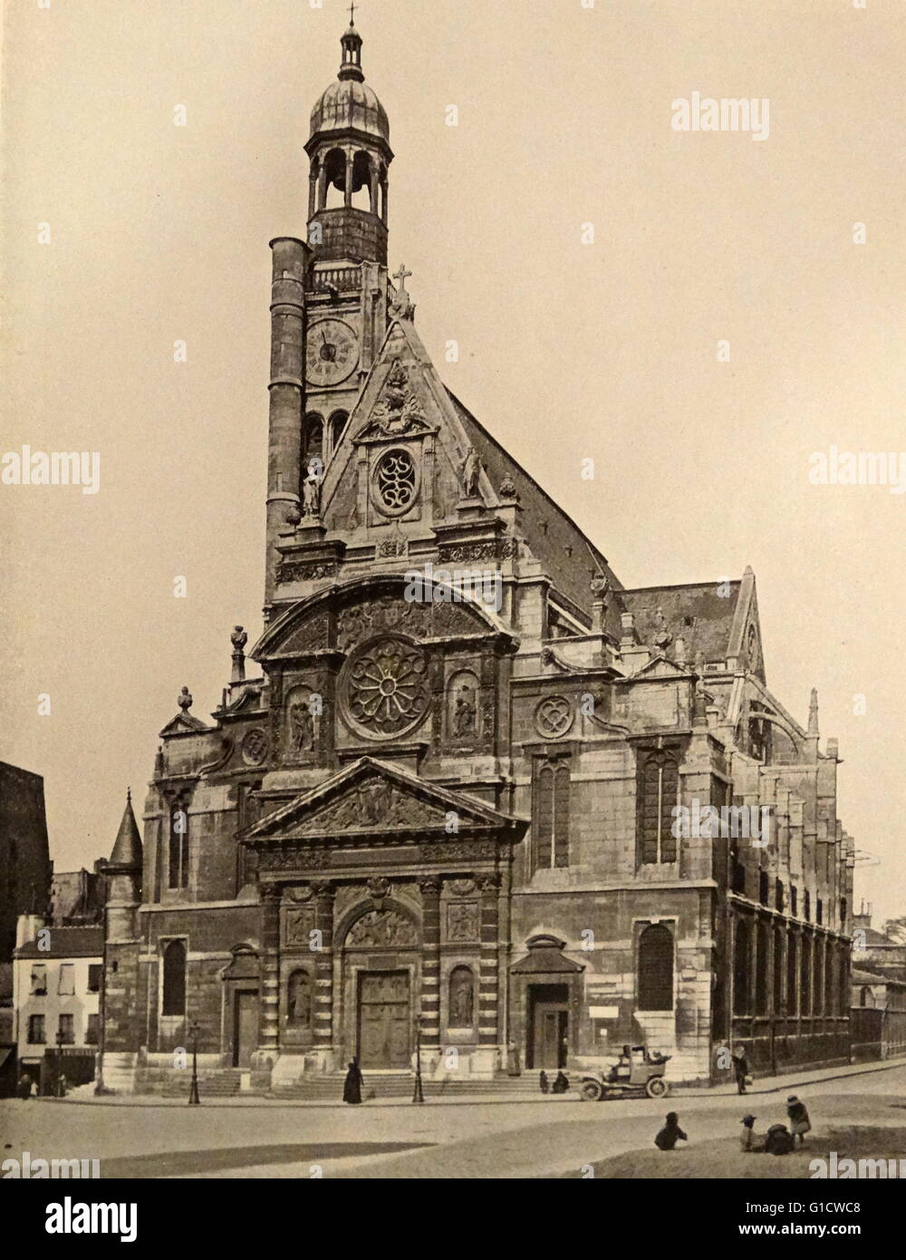 Exterior of Saint-Étienne-du-Mont, a church in Paris, France. Dated 19th Century Stock Photo