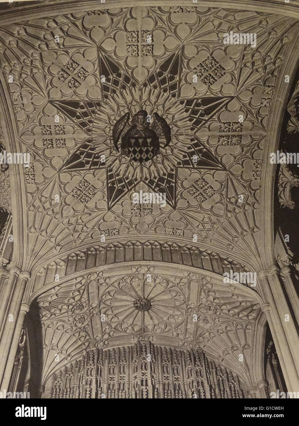Photographic print of the stone canopy above the effigy of Bishop Wayneflete. Dated 20th Century Stock Photo