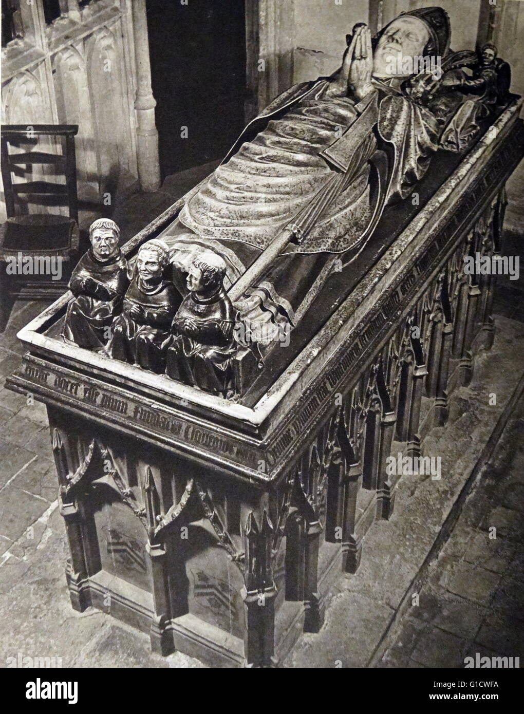 Photographic print of the effigy of William of Wykeham (1320-1404) Bishop of Winchester and Chancellor of England. Dated 19th Century Stock Photo