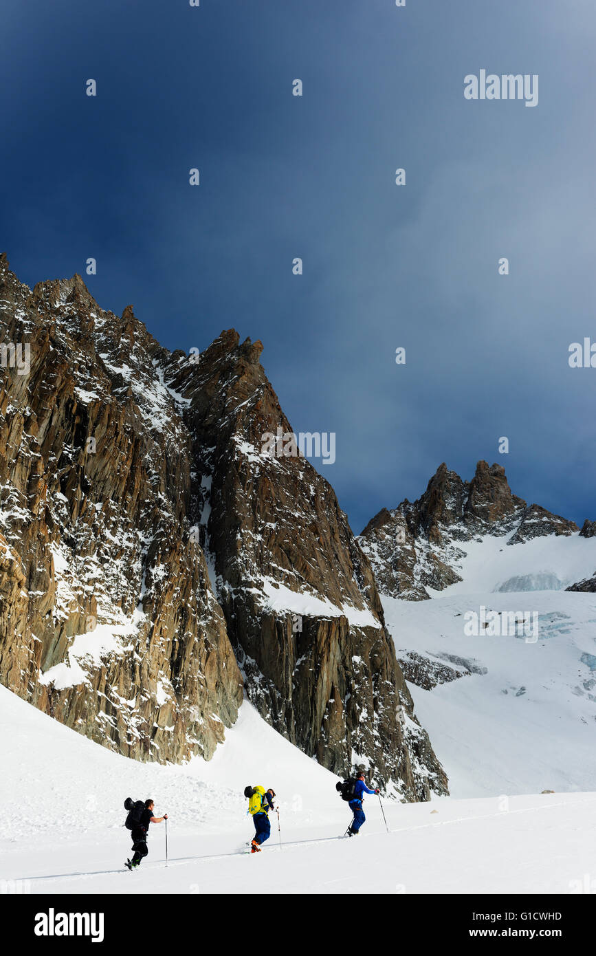 Europe, France, Haute Savoie, Rhone Alps, Chamonix, ski touring on glacier de Argentiere Stock Photo