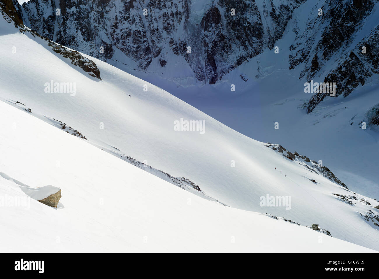 Europe, France, Haute Savoie, Rhone Alps, Chamonix, ski touring on glacier de Argentiere Stock Photo