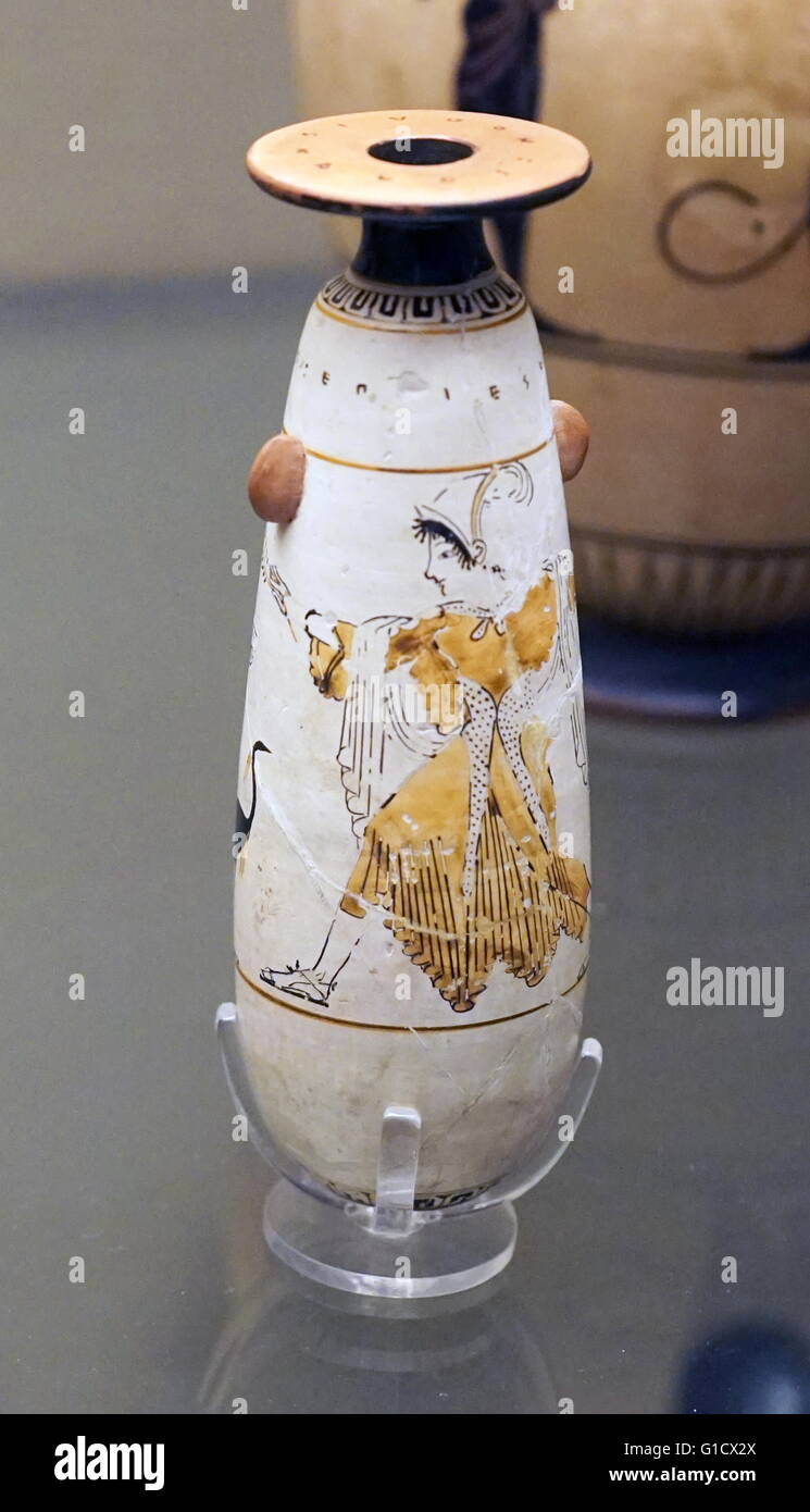 White-ground alabastron, oil flask, ancient Greece Stock Photo