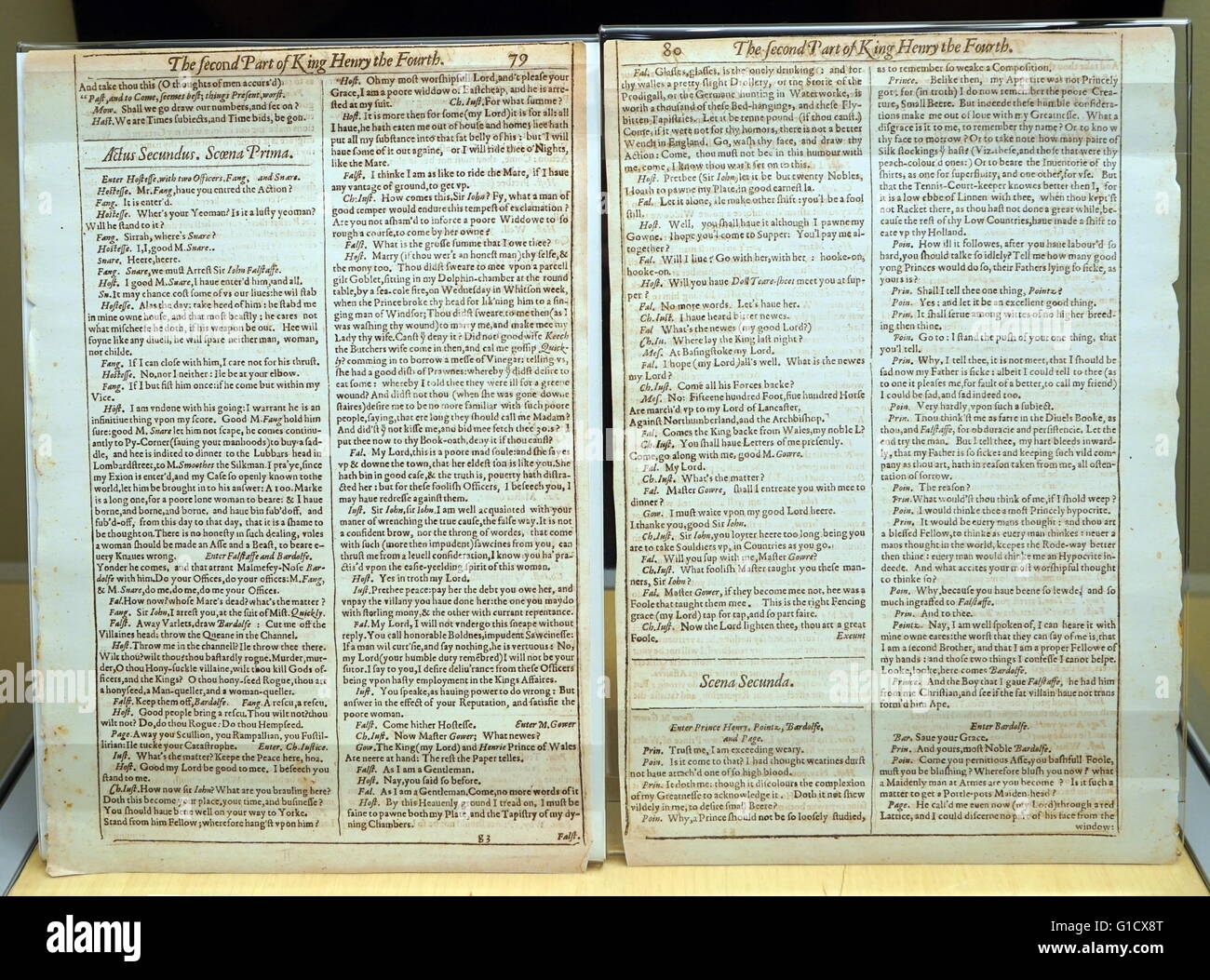 Pages from the First Folio show Act 1 Scene 1 from Henry IV part 2 by William Shakespeare Stock Photo