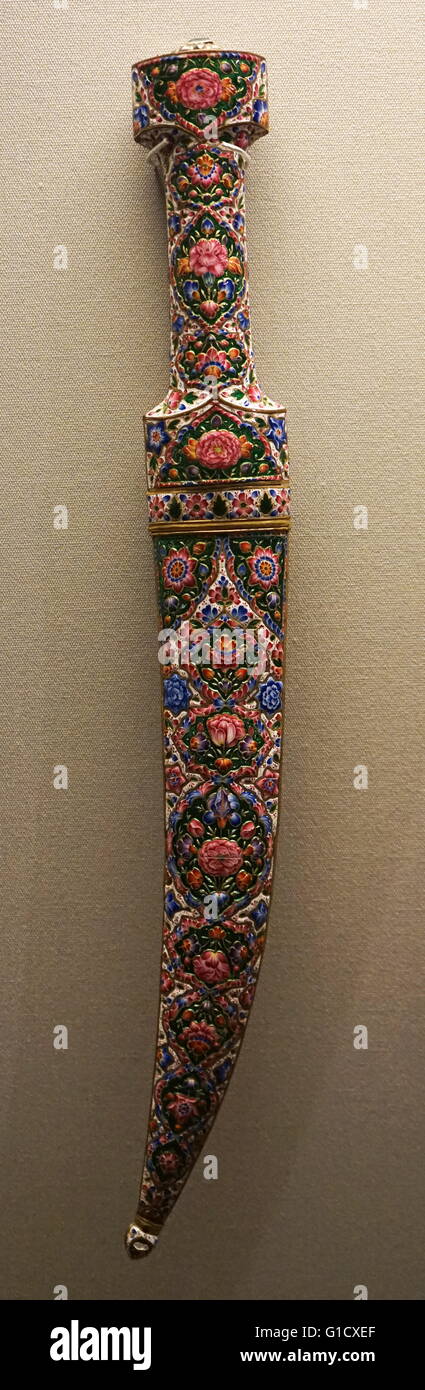 Large dagger with a Damascus steel blade from Qajar, Iran. Dated 19th Century Stock Photo