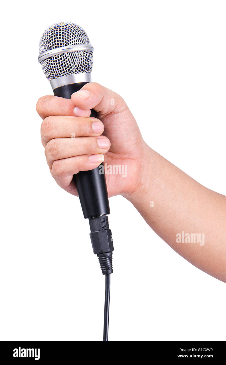 Man holding microphone Stock Photo