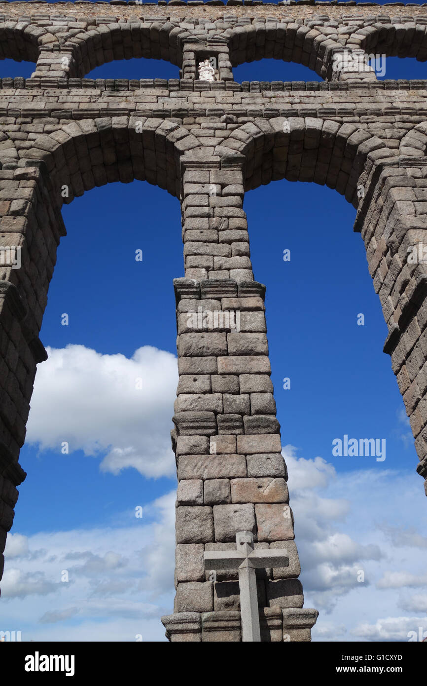 The famous Roman Aqueduct in Segovia Spain Stock Photo