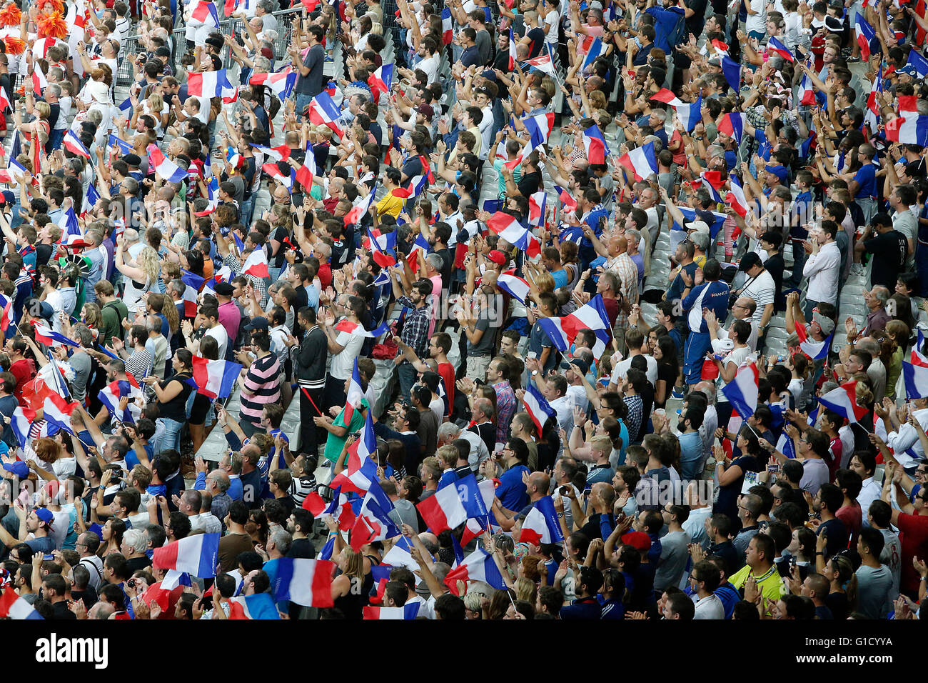 Rugby match at the Stade de France. French spectators. Saint-Denis. France. Stock Photo