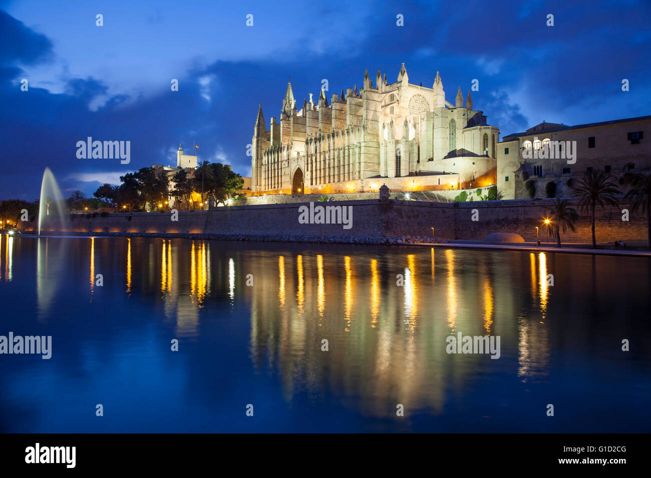 Cathedral of Palma de Majorca at the evening, Spain Stock Photo