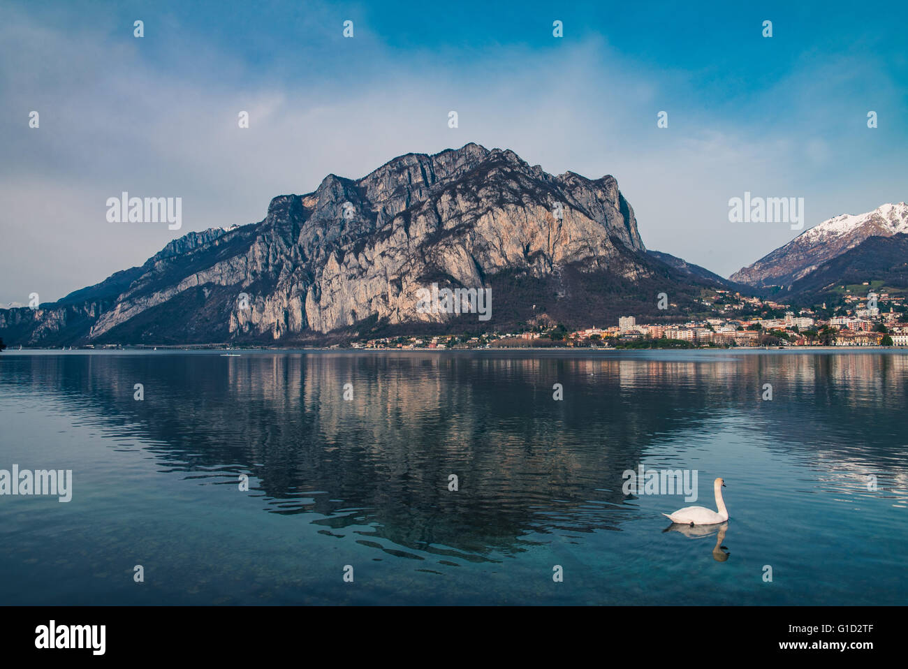 Lecco city on the lake in a beautiful sunny day Stock Photo