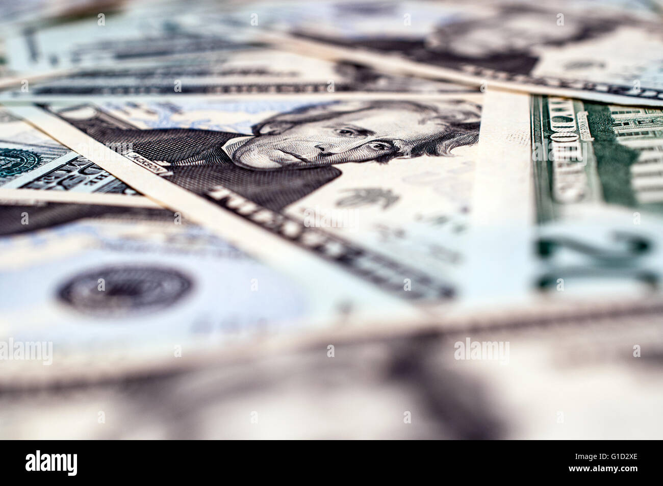 US Dollars - focus on Andrew Jacksons face Stock Photo