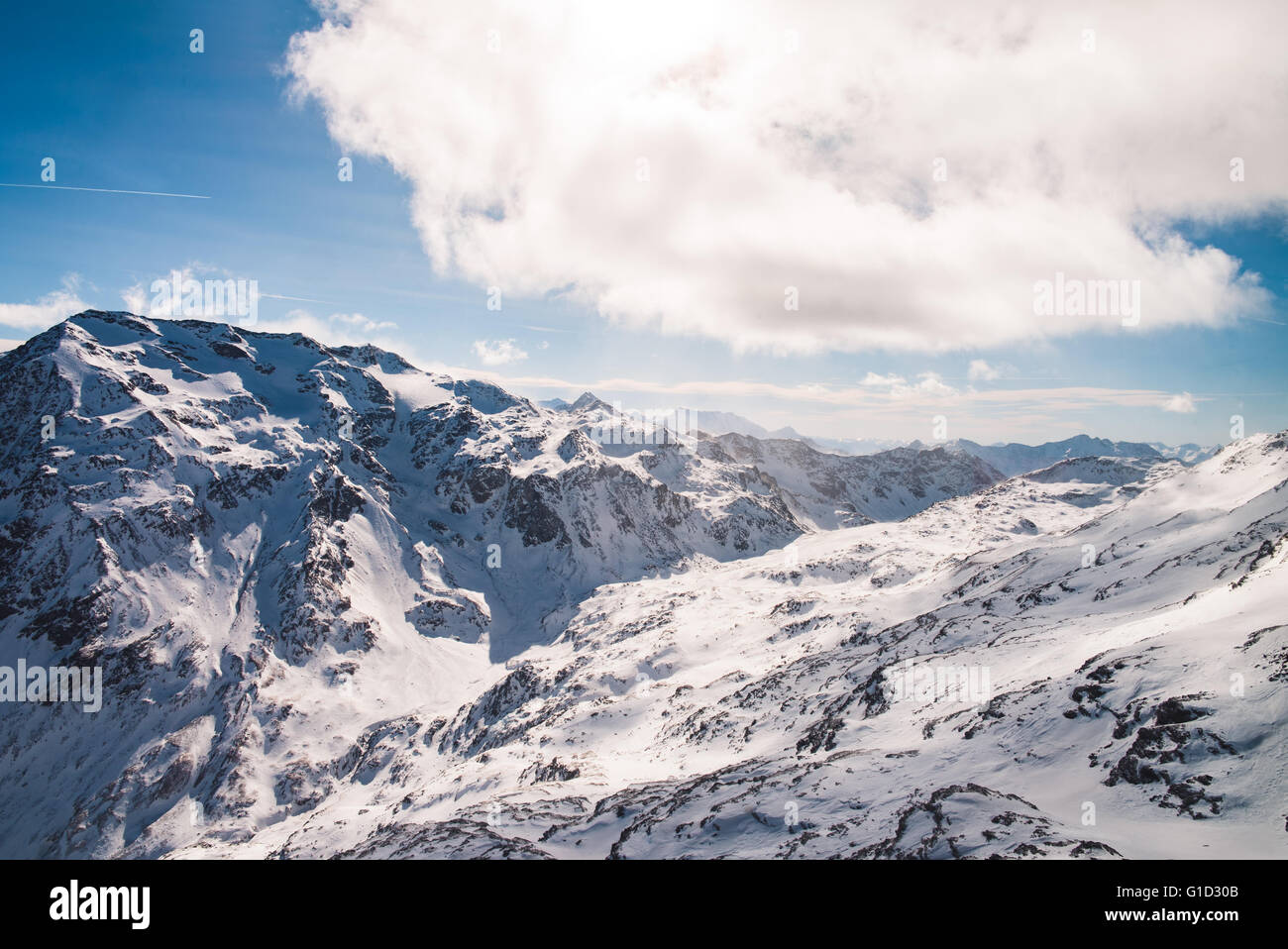 Snowy mountain landscape in winter Stock Photo