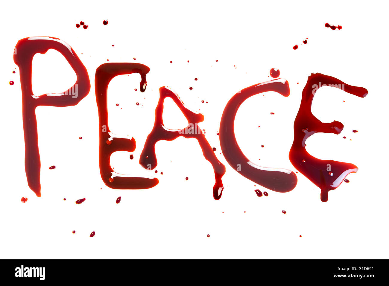 Bleeding letters showing the word for Peace Stock Photo