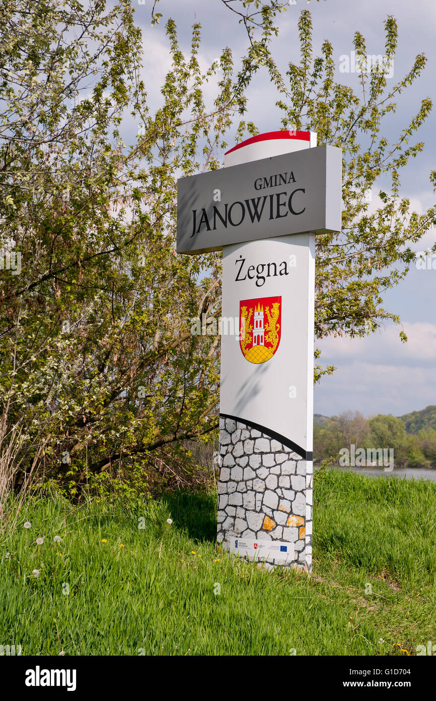 Janowiec farewell sign board, goodbye information in Janowiec by the Vistula River in Poland, Europe, tourist travel destination Stock Photo