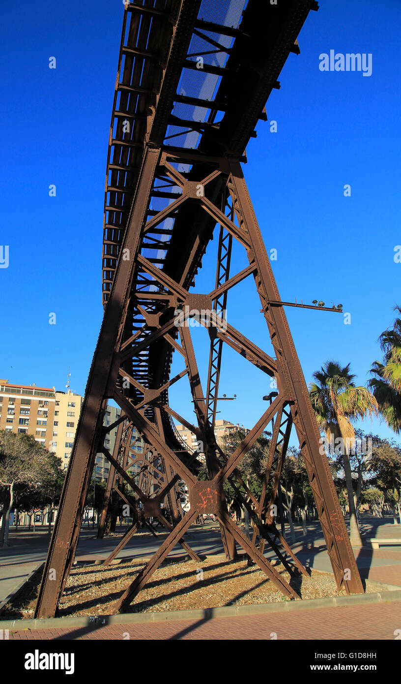 El Cable Inglés raised railway line, Almeria city, Spain built 1902-1904 for iron ore export Stock Photo