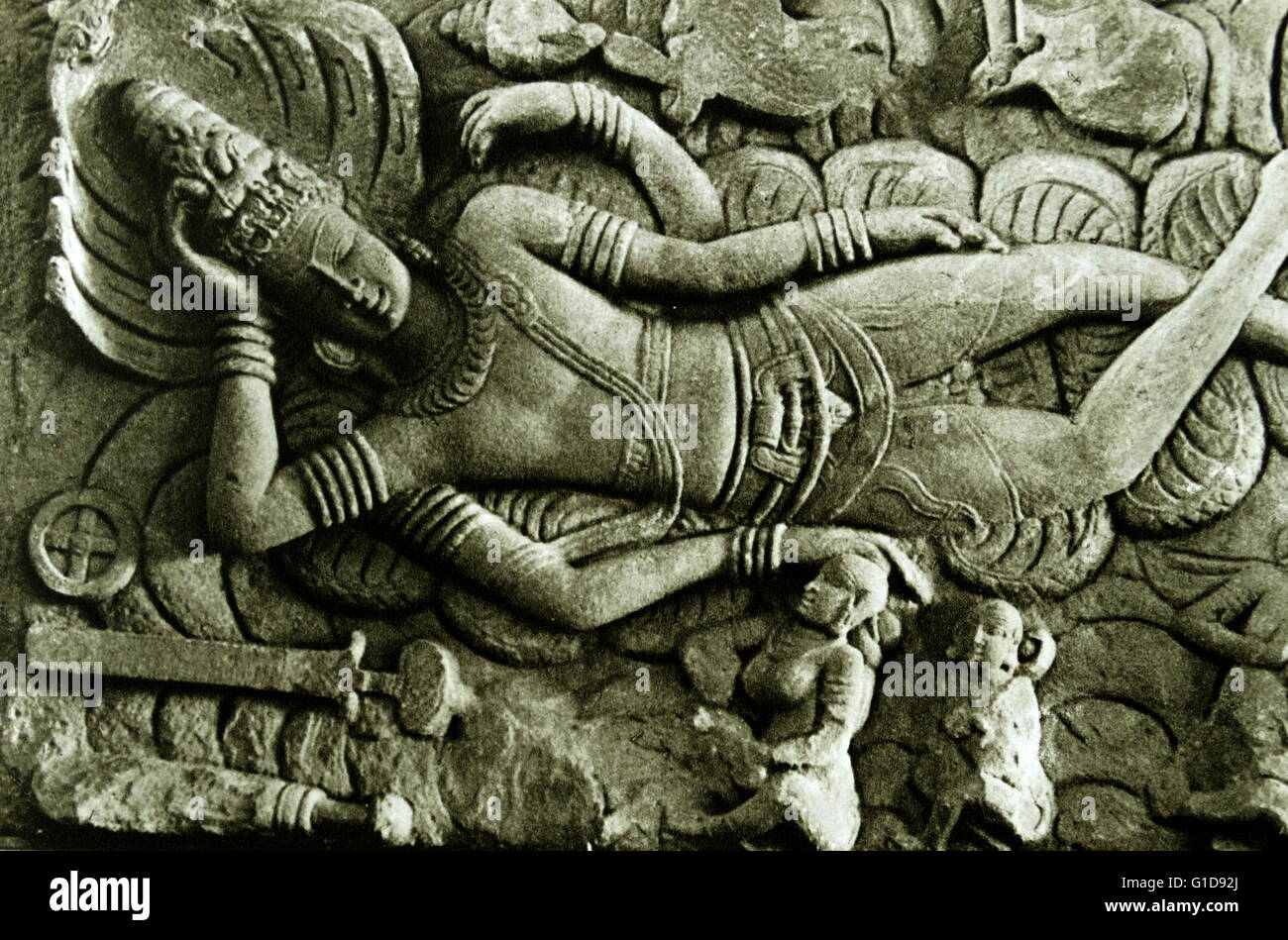 Why is Lord Vishnu in his sleeping pose touching a Linga? - Quora
