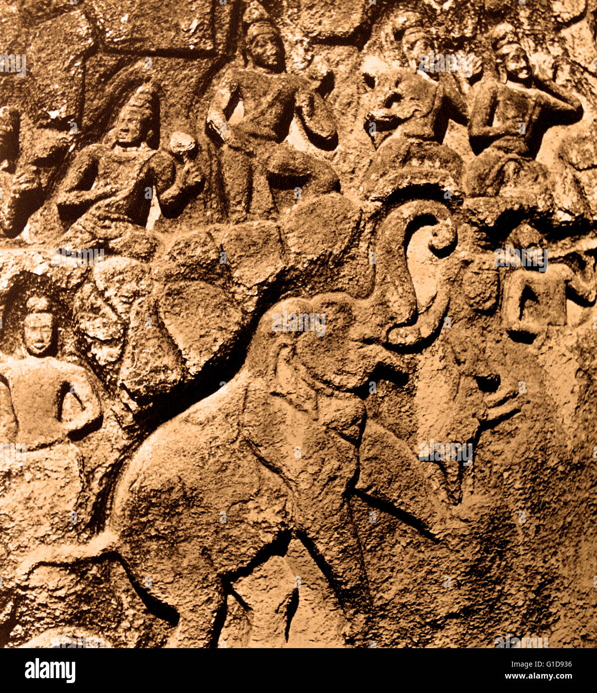 Relief depicting an elephant from Mamallapuram, India c7th Century AD Stock Photo