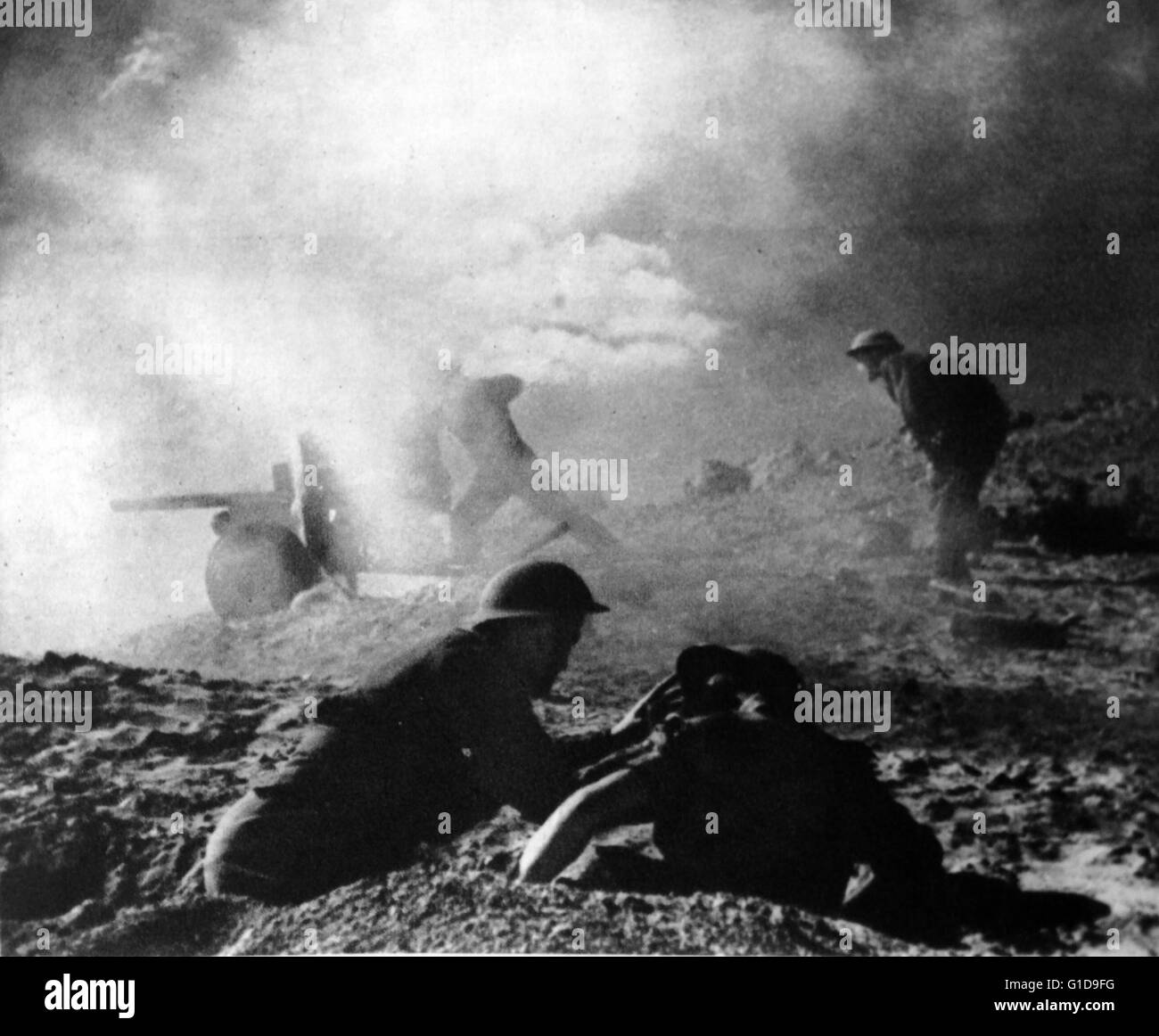 Allied troops in world war II fighting in the Djebel hills in Tunisia campaign 1943. Stock Photo